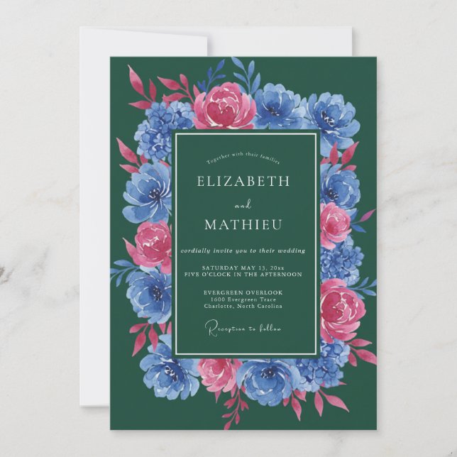 Invitation Couronne de mariage Fuchsia forestier (Devant)