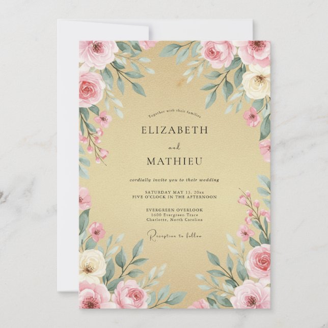 Invitation Couronne de mariage Gold Blush (Devant)