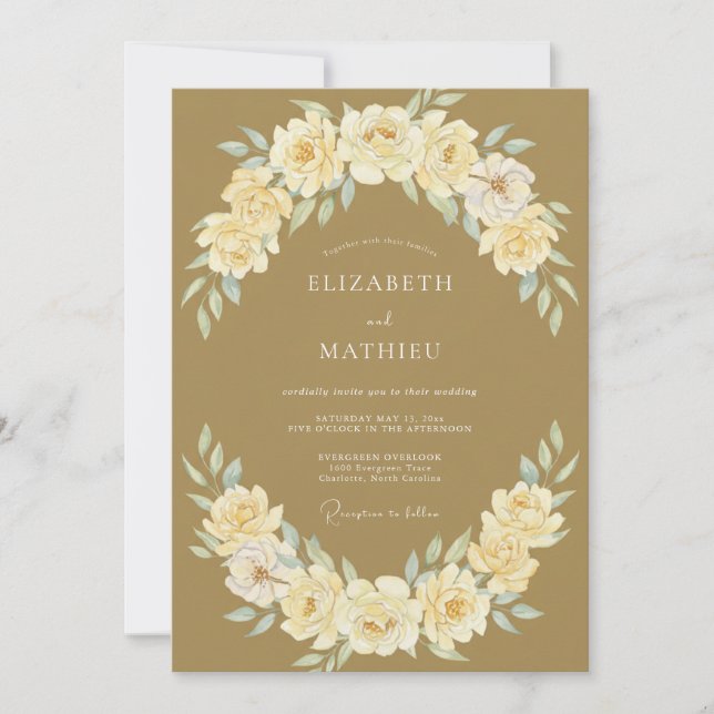 Invitation Couronne de mariage Golden Cream (Devant)