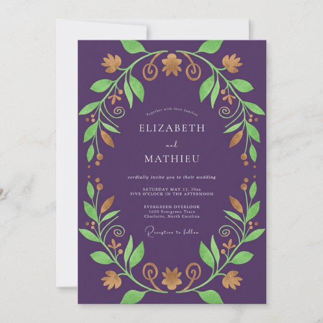 Invitation Couronne de mariage Grape Gold (Devant)