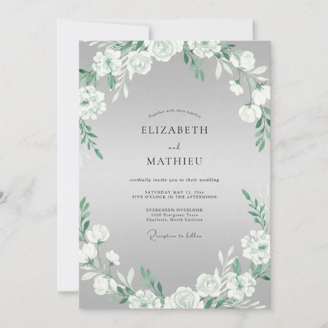 Invitation Couronne de mariage gris blanc (Devant)