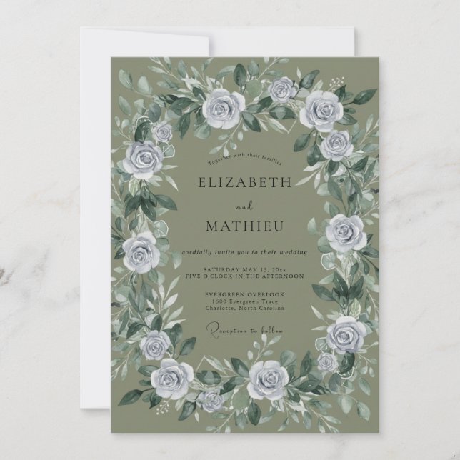Invitation Couronne de mariage gris olive (Devant)