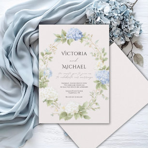 Invitation Couronne de mariage Hydrangea Bleue Élégante