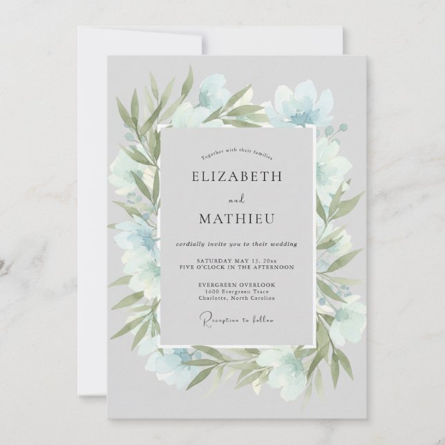 Invitation Couronne de mariage Ice Azur (Devant)