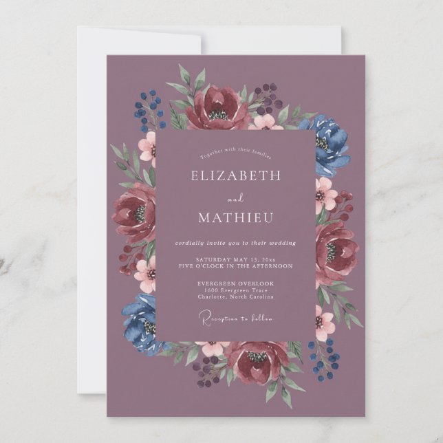 Invitation Couronne de mariage indigo mauve (Devant)