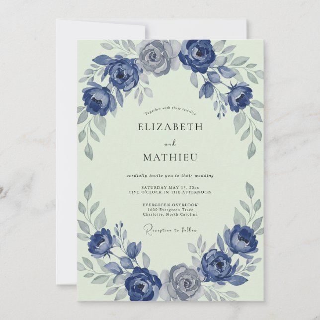 Invitation Couronne de mariage Indigo Mint (Devant)