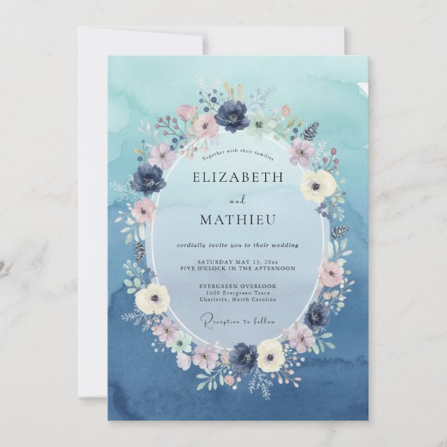Invitation Couronne de mariage Indigo Pervenche (Devant)