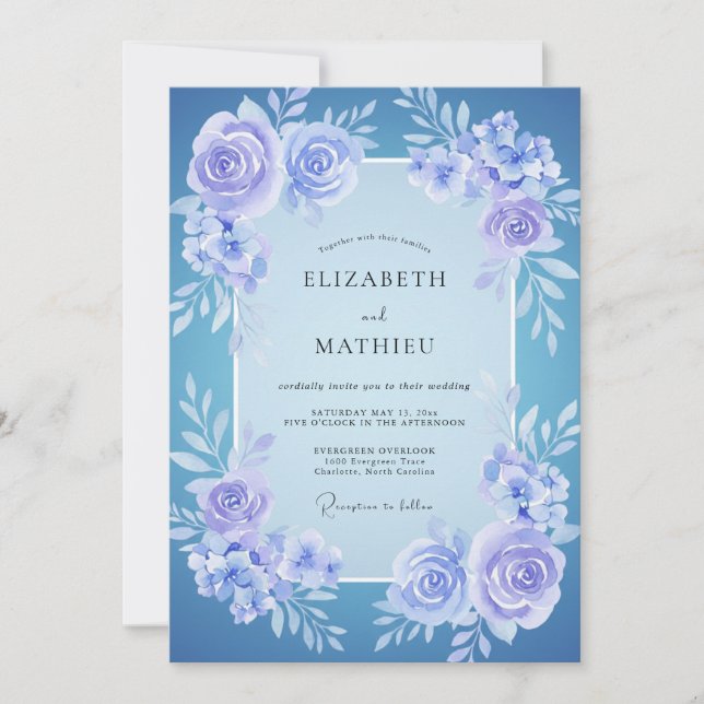 Invitation Couronne de mariage Indigo Pervenche (Devant)