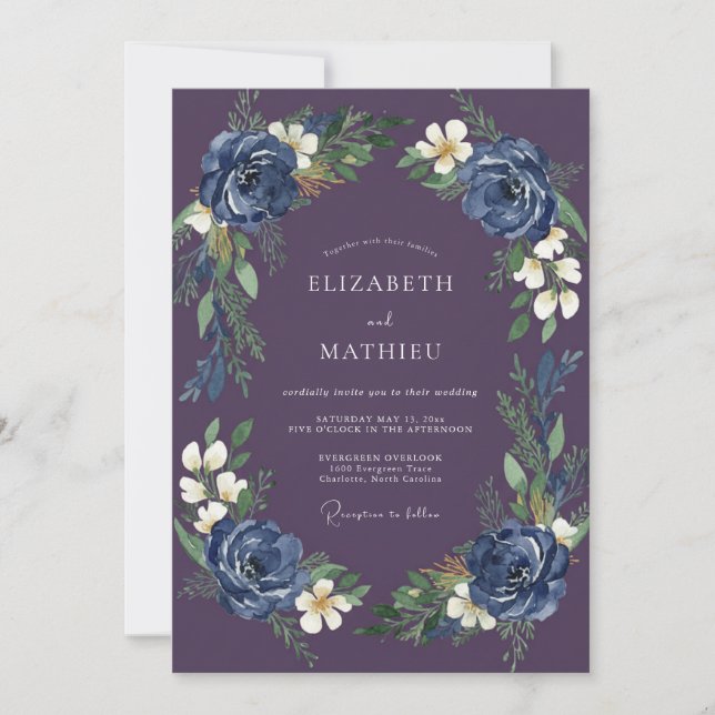 Invitation Couronne de mariage Indigo Plum (Devant)