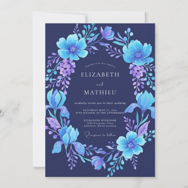 Invitation Couronne de mariage Indigo Violet (Devant)