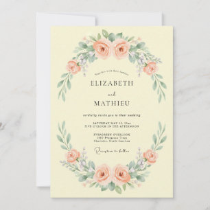 Invitation Couronne de mariage jaune beurre corail