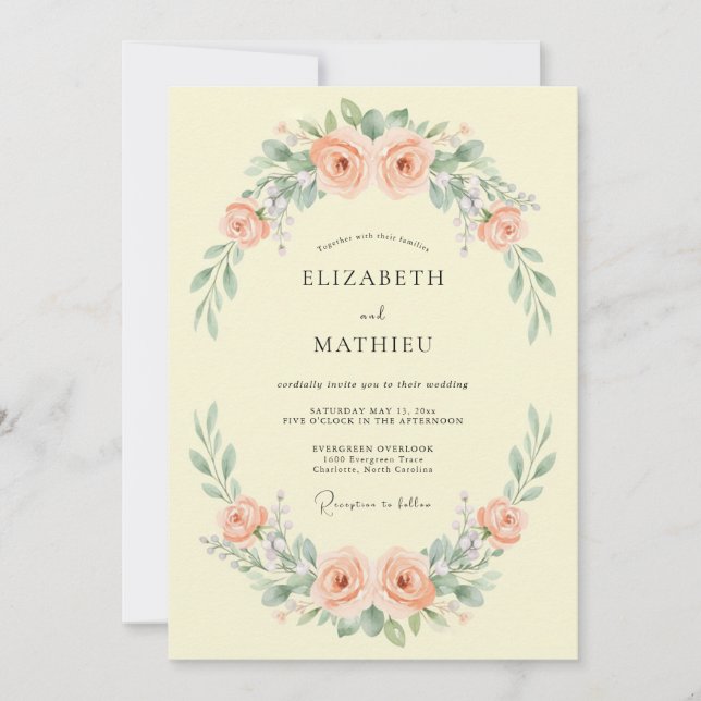 Invitation Couronne de mariage jaune beurre corail (Devant)