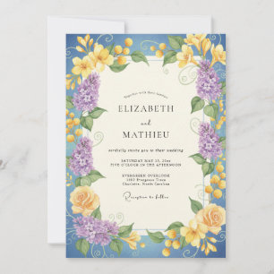 Invitation Couronne de mariage jaune classique bleu barbeau