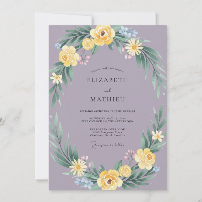 Invitation Couronne de mariage jaune lavande (Devant)