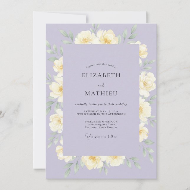Invitation Couronne de mariage jaune lavande atténué (Devant)