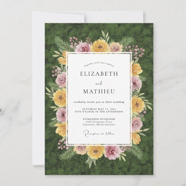 Invitation Couronne de mariage jaune mauve atténué (Devant)