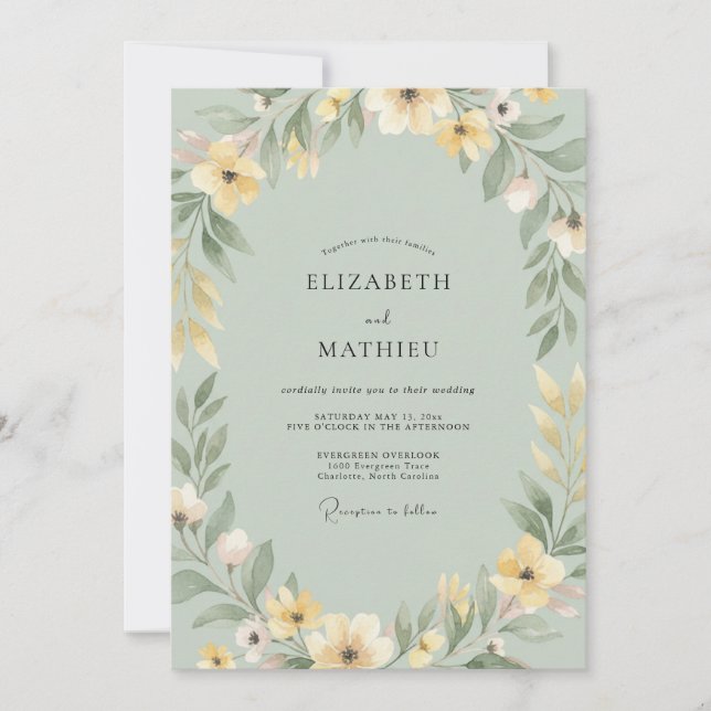 Invitation Couronne de mariage jaune pâle à l'encre (Devant)