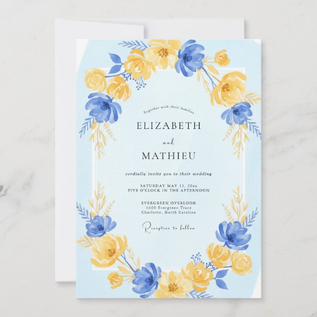 Invitation Couronne de mariage jaune pervenche au clair de lu (Devant)