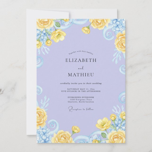 Invitation Couronne de mariage jaune pervenche doux (Devant)