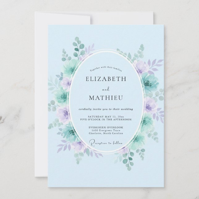 Invitation Couronne de mariage lavande et pervenche (Devant)
