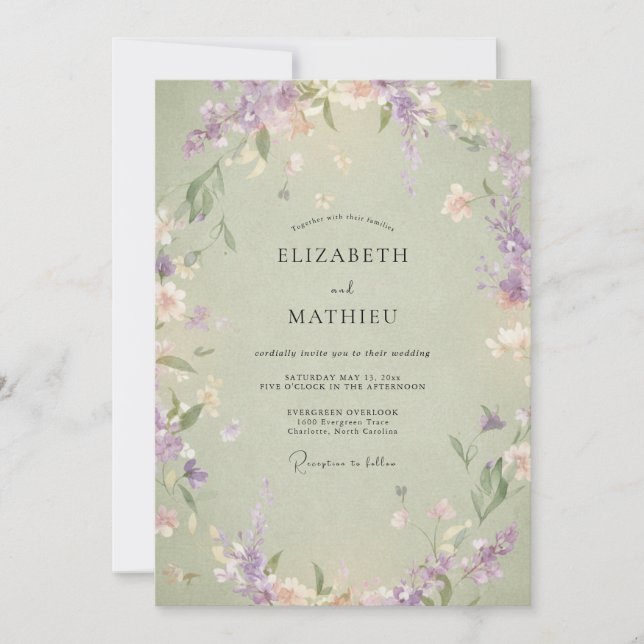 Invitation Couronne de mariage lavande et pistache (Devant)