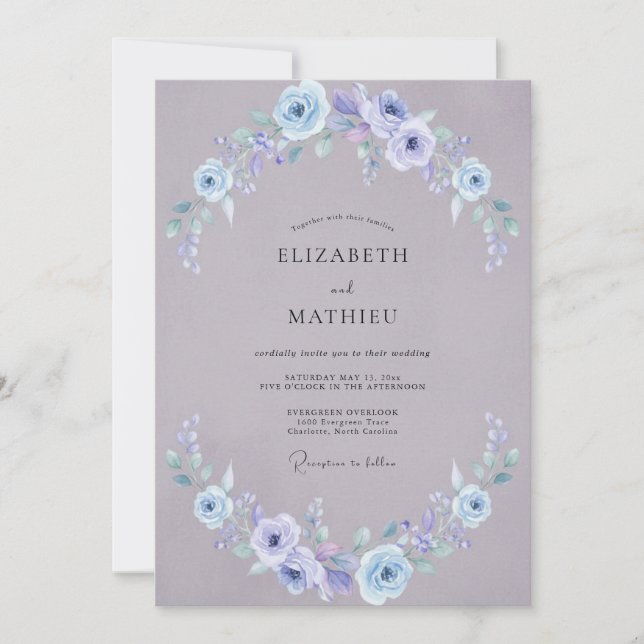 Invitation Couronne de mariage Lavande Pervenche (Devant)