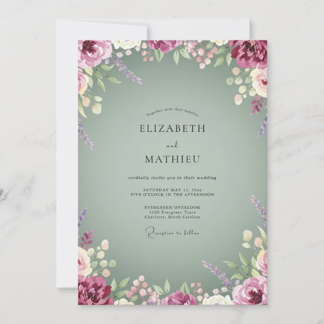 Invitation Couronne de mariage Lavande Prune (Devant)