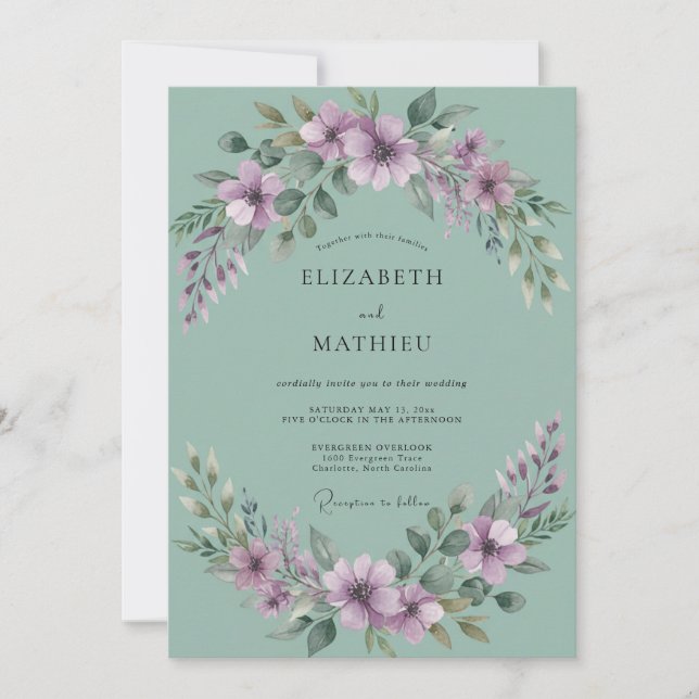 Invitation Couronne de mariage Lavande Seafoam (Devant)