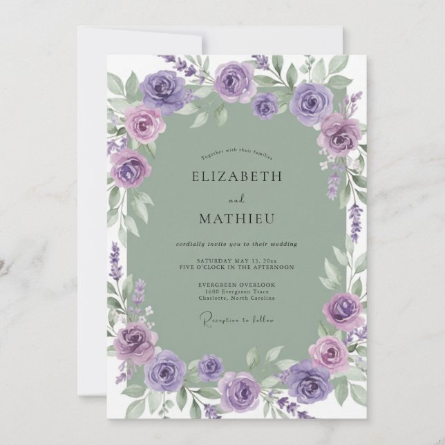 Invitation Couronne de mariage lilas améthyste (Devant)