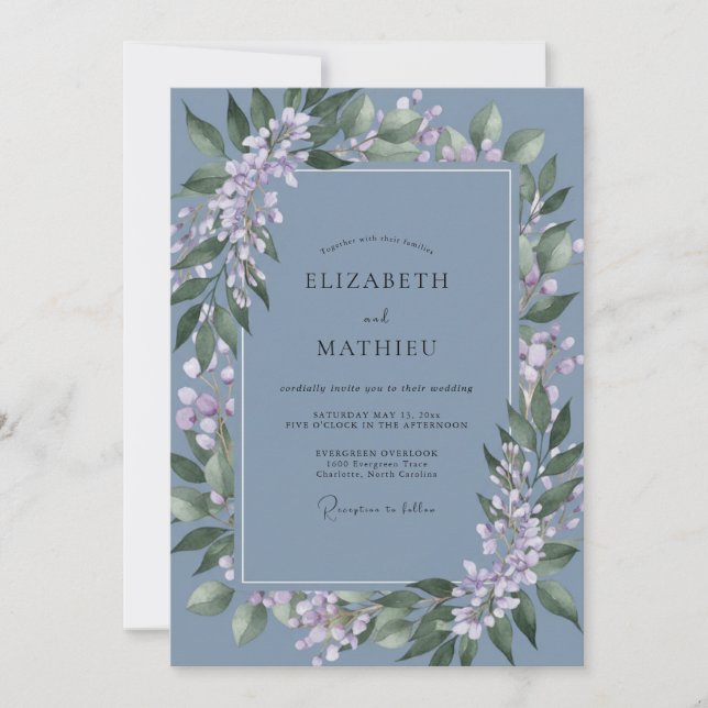 Invitation Couronne de mariage Lilas Ardoise (Devant)