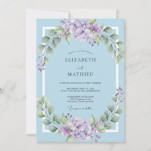 Invitation Couronne de mariage lilas azur