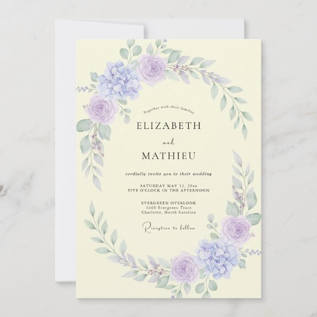 Invitation Couronne de mariage lilas beurré (Devant)