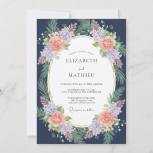 Invitation Couronne de mariage Lilas Corail de Minuit