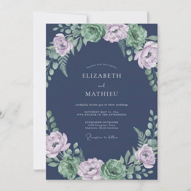 Invitation Couronne de mariage Lilas de Minuit (Devant)
