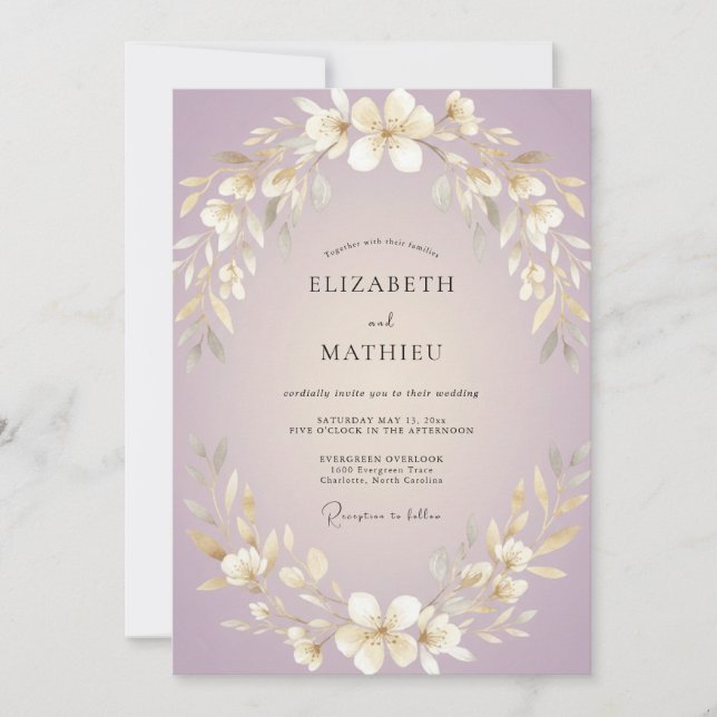 Invitation Couronne de mariage Lilas Doré (Devant)