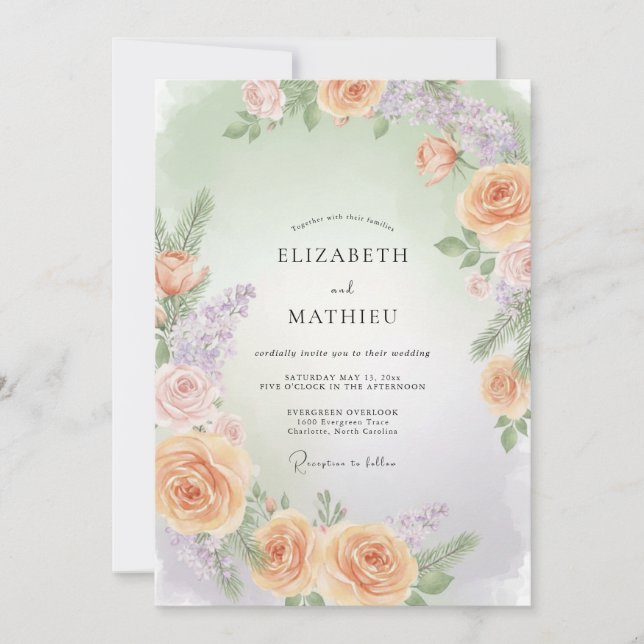 Invitation Couronne de mariage lilas douce Abricot (Devant)