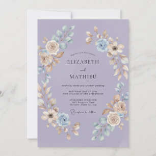 Invitation Couronne de mariage lilas et pervenche