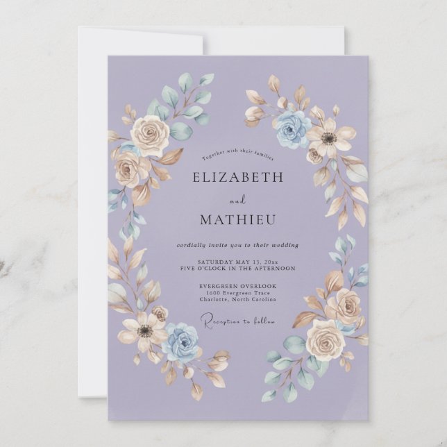 Invitation Couronne de mariage lilas et pervenche (Devant)