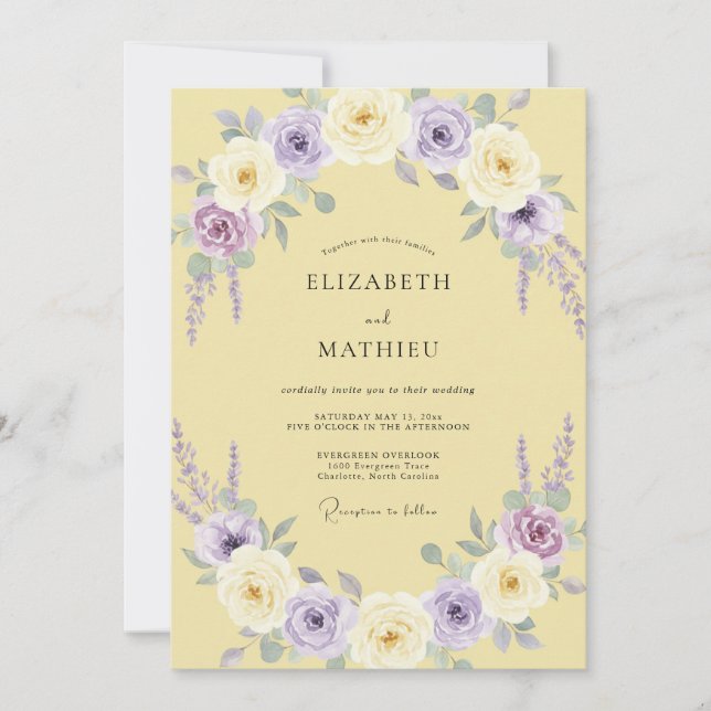 Invitation Couronne de mariage Lilas Jaune Beurre (Devant)