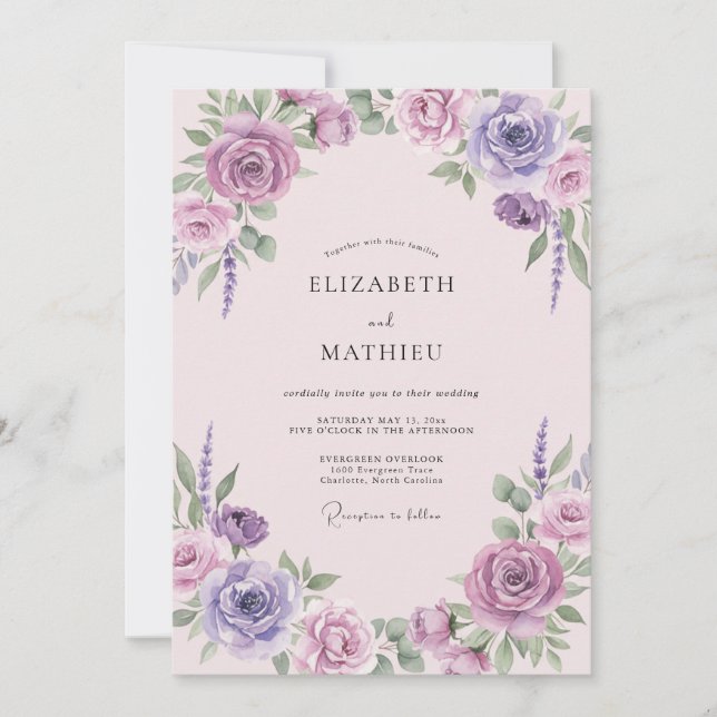 Invitation Couronne de mariage lilas lavande (Devant)