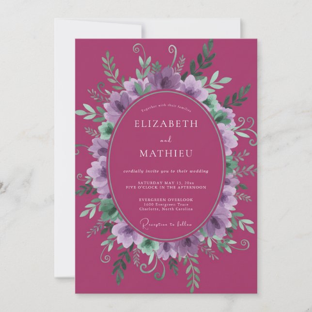 Invitation Couronne de mariage lilas magenta (Devant)