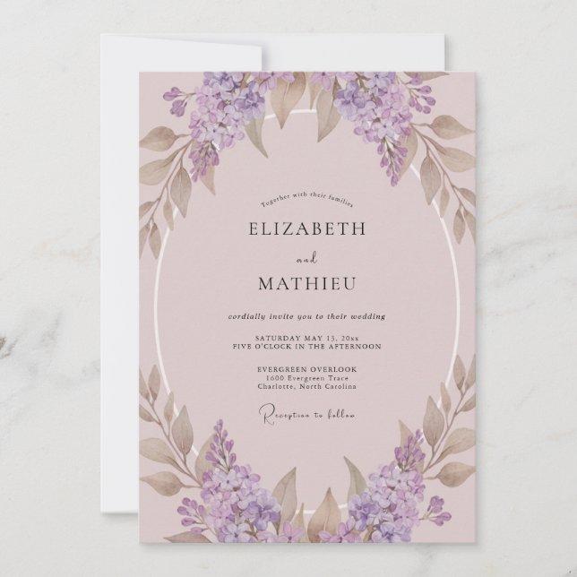 Invitation Couronne de mariage lilas mauve (Devant)