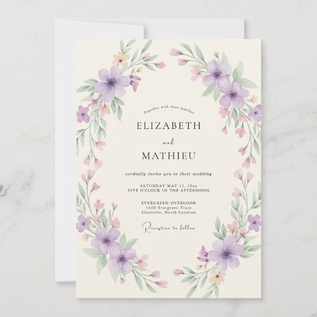 Invitation Couronne de mariage lilas mauve (Devant)