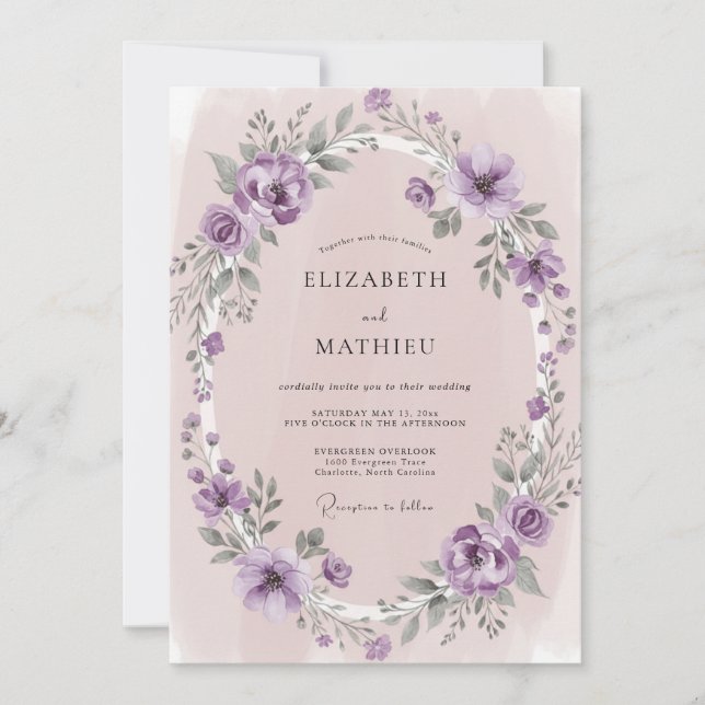 Invitation Couronne de mariage lilas mauve (Devant)