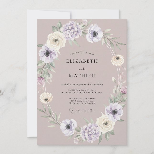Invitation Couronne de mariage lilas mauve doux (Devant)