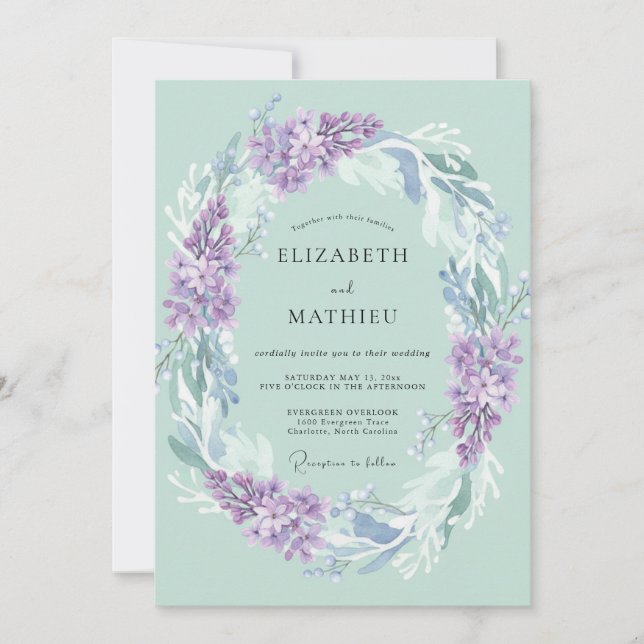 Invitation Couronne de mariage lilas menthe (Devant)