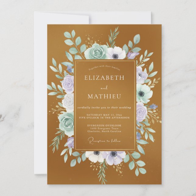 Invitation Couronne de mariage lilas ocre (Devant)