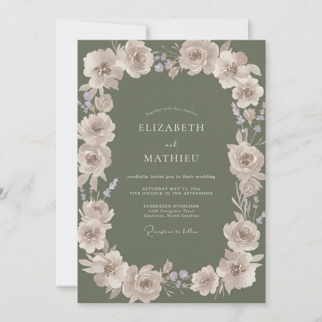 Invitation Couronne de mariage lilas olive mauve (Devant)