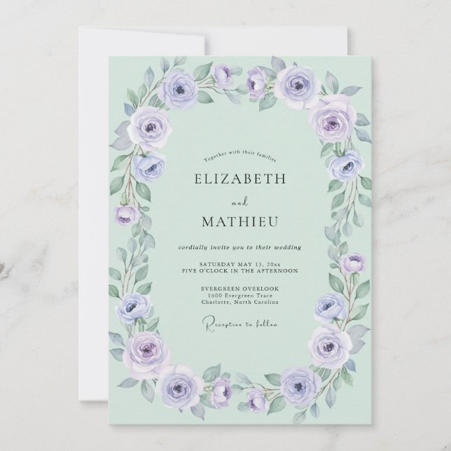 Invitation Couronne de mariage lilas pâle menthe (Devant)