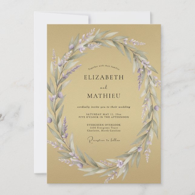 Invitation Couronne de mariage lilas pâle ocre (Devant)